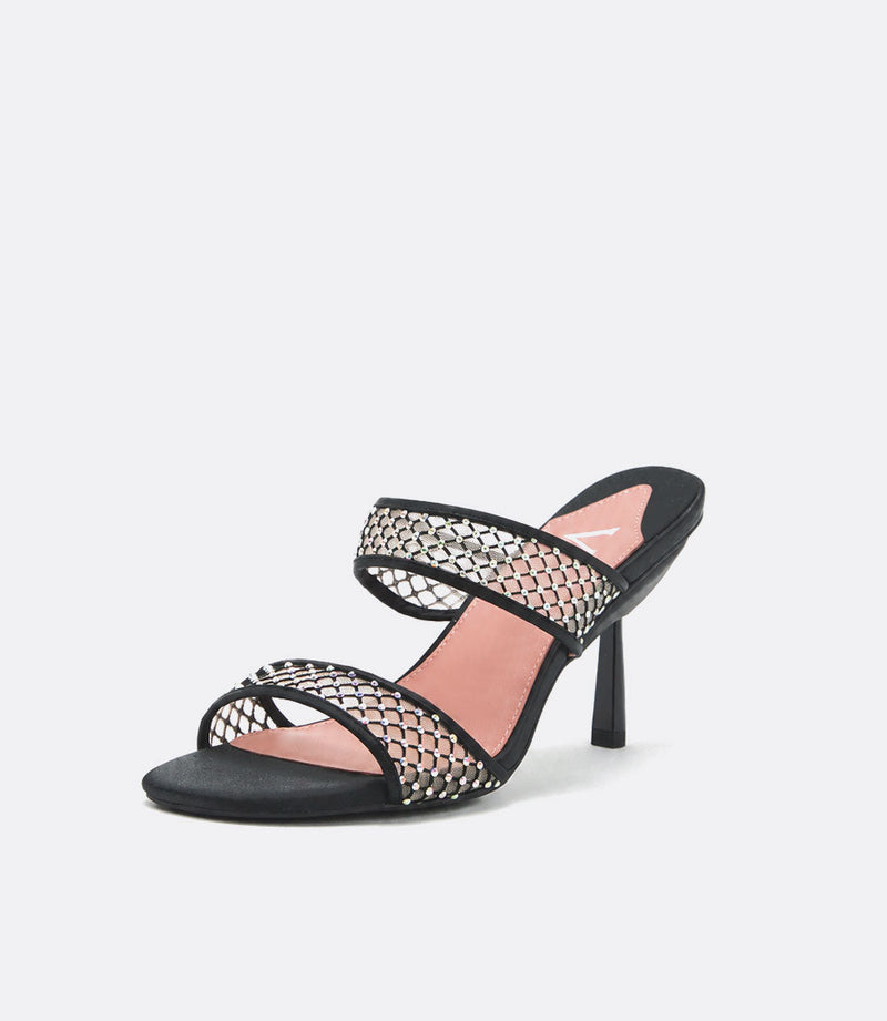 Mia Mules in Black Crystal Mesh