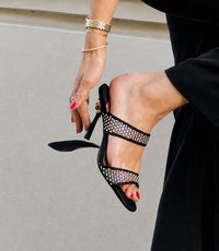 Mia Mules in Black Crystal Mesh