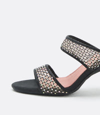 Mia Mules in Black Crystal Mesh